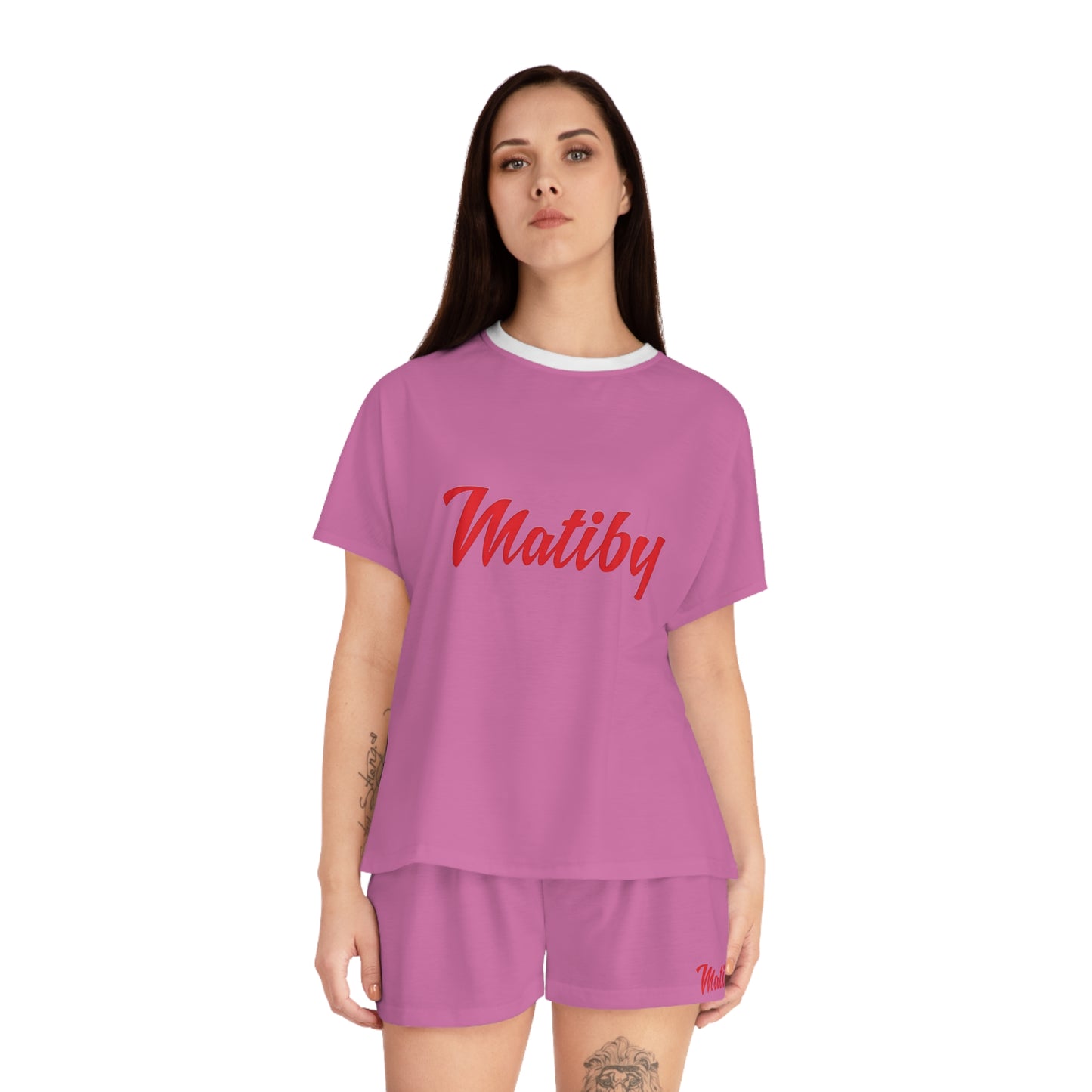 Matiby Women's Light Pink Short Pajama Set (AOP)