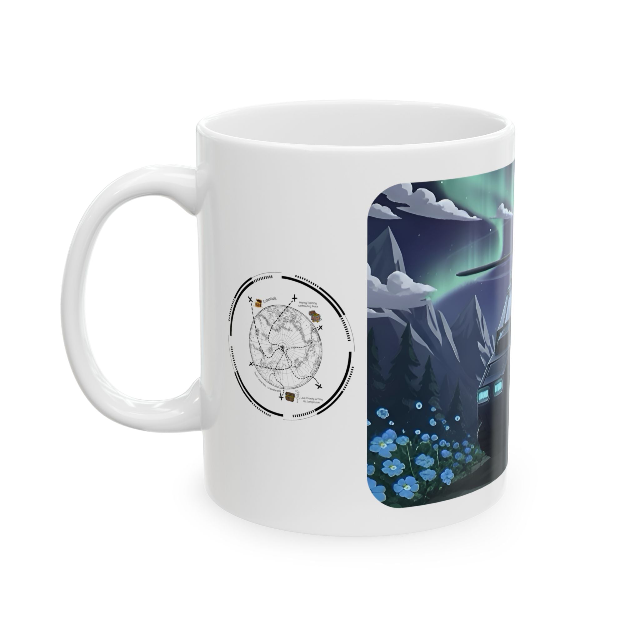 Flying Heli Tank & The Aurora Borealis White Ceramic Mug – Friends, Family & Imaginative Adventures, Celebrating Companionship, Creativity & Life’s Little Wonders Cup (11oz/15oz)
