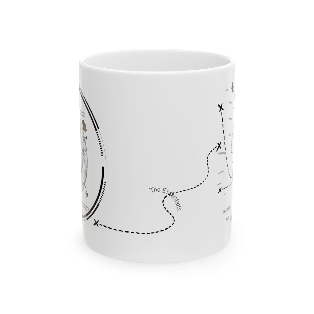 The Essentials Adventure Map #1 White Ceramic Mug — Nautical Compass Life & Treasure Trail Cup (11oz/15oz)