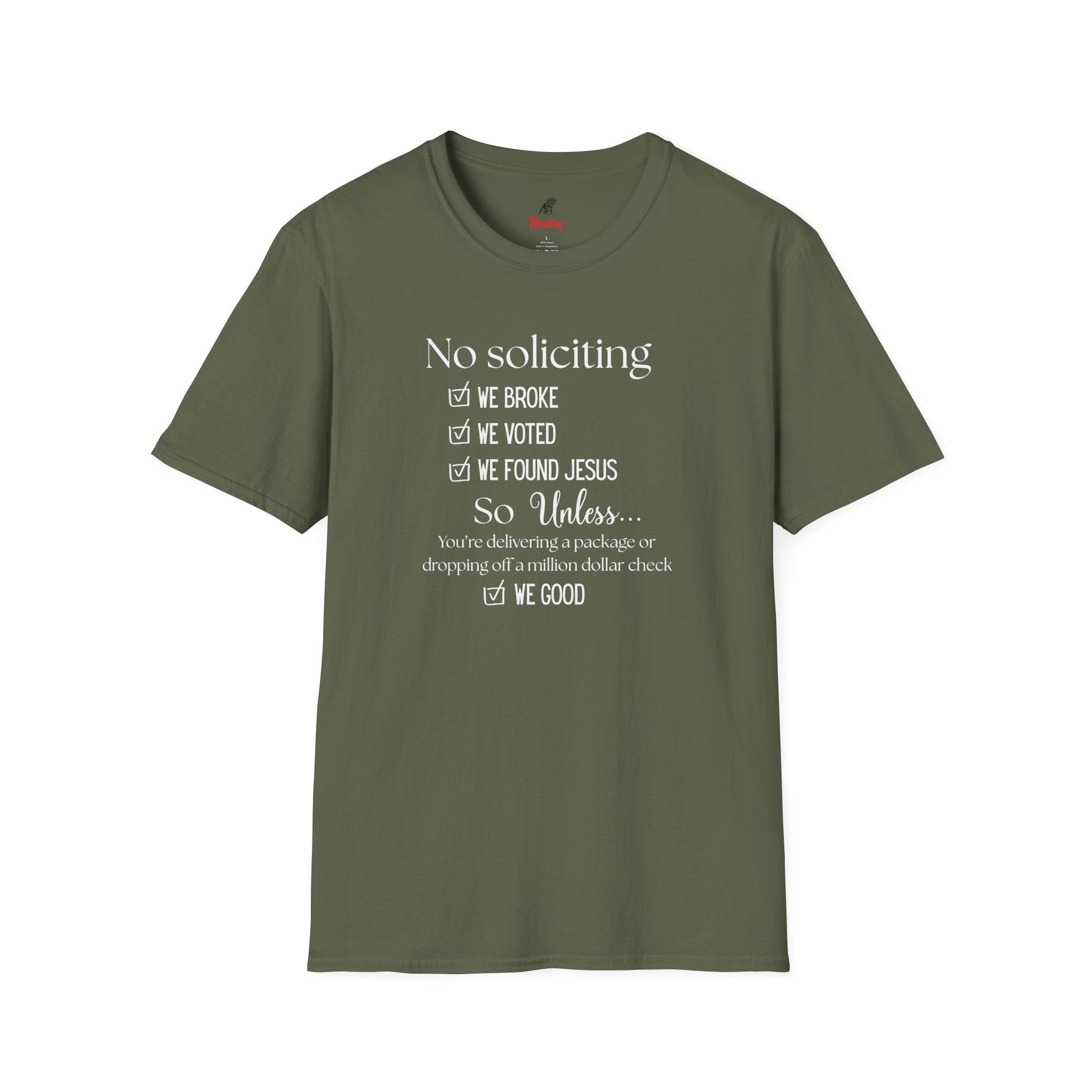 No Soliciting T-Shirt #2 — "Unless..." Funny Checklist Tee (All of the Above)