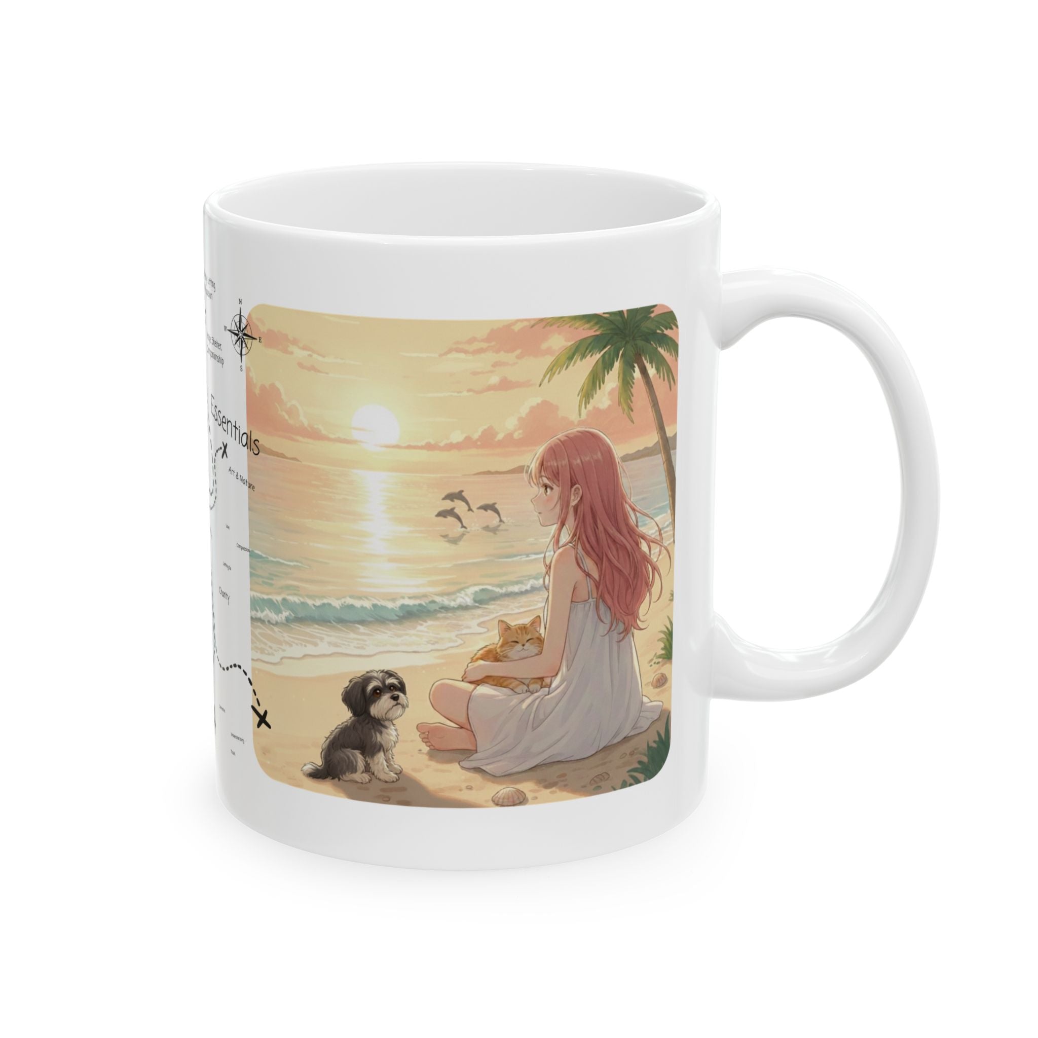 Havanese Shih Tzu & Orange Cat Tropical Seascape White Ceramic Mug, Cozy Owner and Pet Mom on Beach Cup (11oz, 15oz)