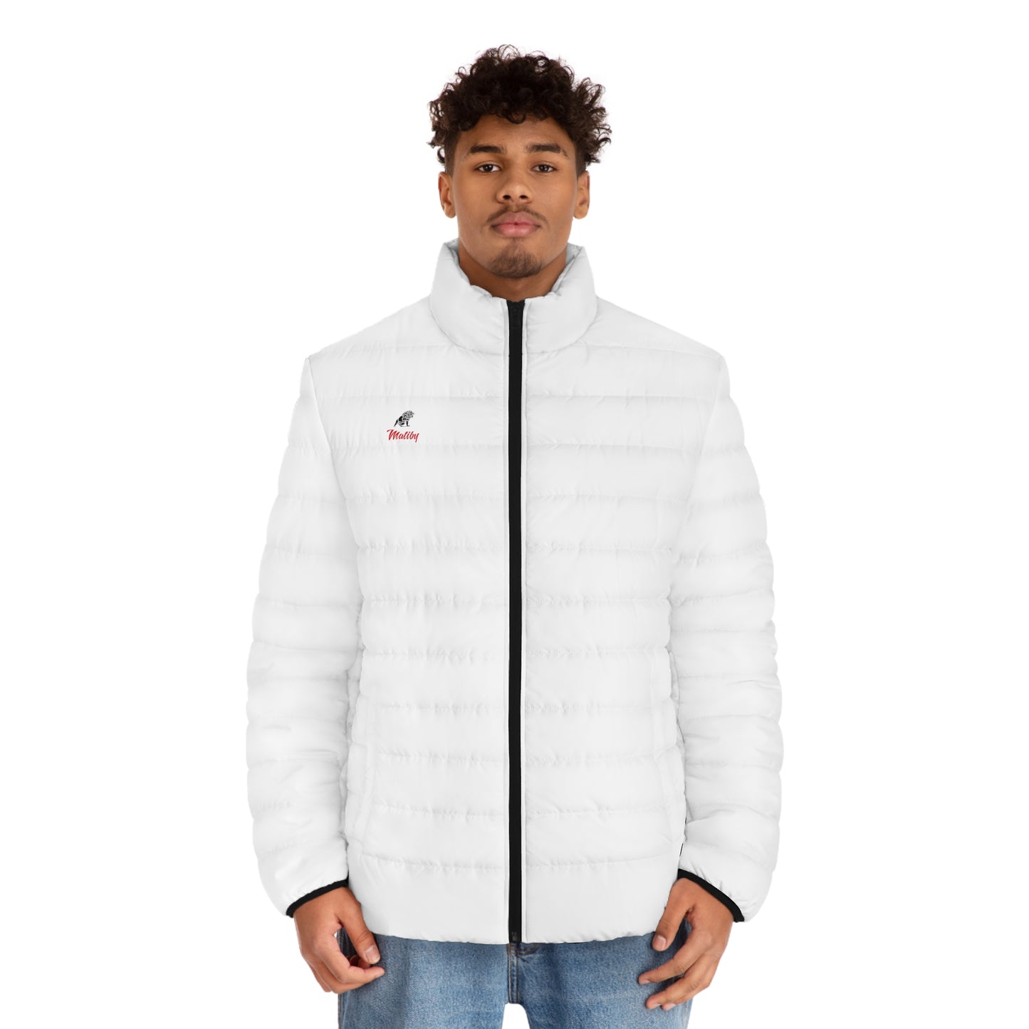 Men's White Puffer Jacket (AOP)