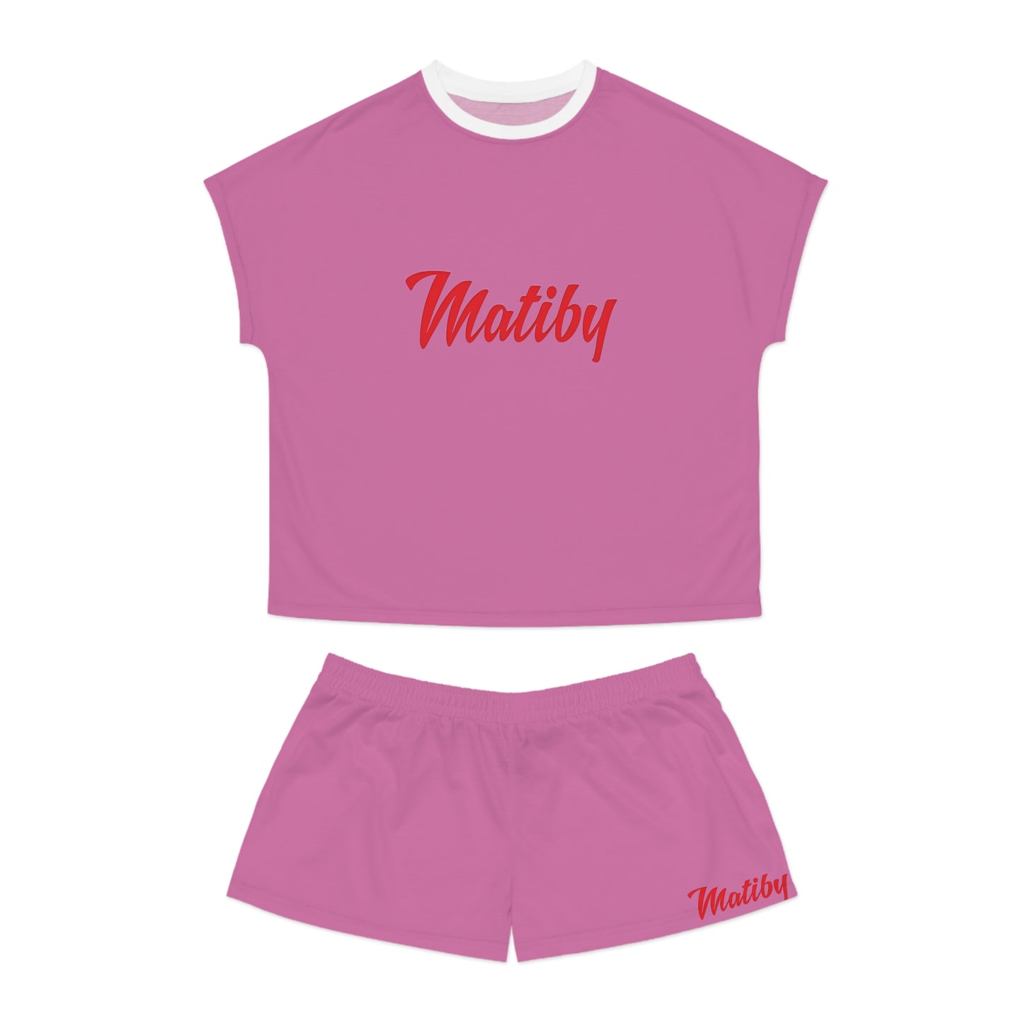 Matiby Women's Light Pink Short Pajama Set (AOP)