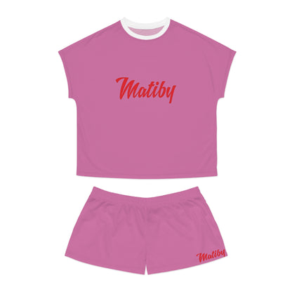 Matiby Women's Light Pink Short Pajama Set (AOP)