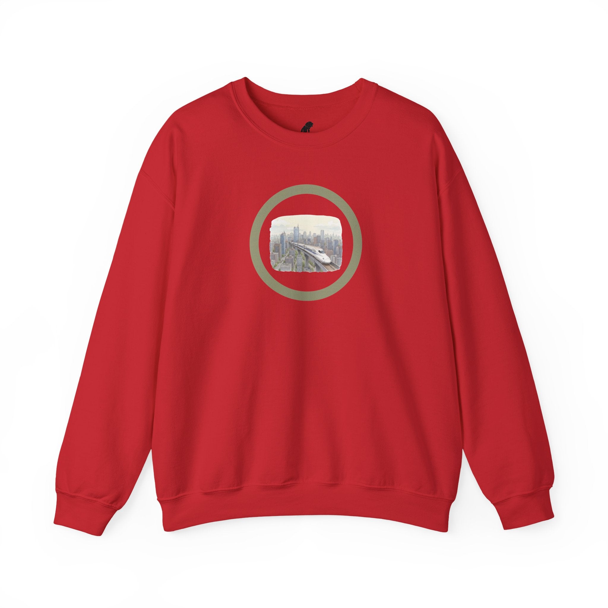 Circular Crewneck Bullet Train Sweatshirt — Vintage Locomotive Over The Metro Sweater