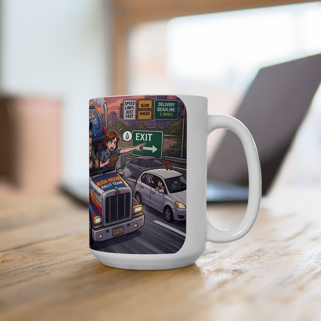 Trucker Life White Ceramic Mug – 'Fast Freight' Big Rig Tea Cup (11oz/15oz)