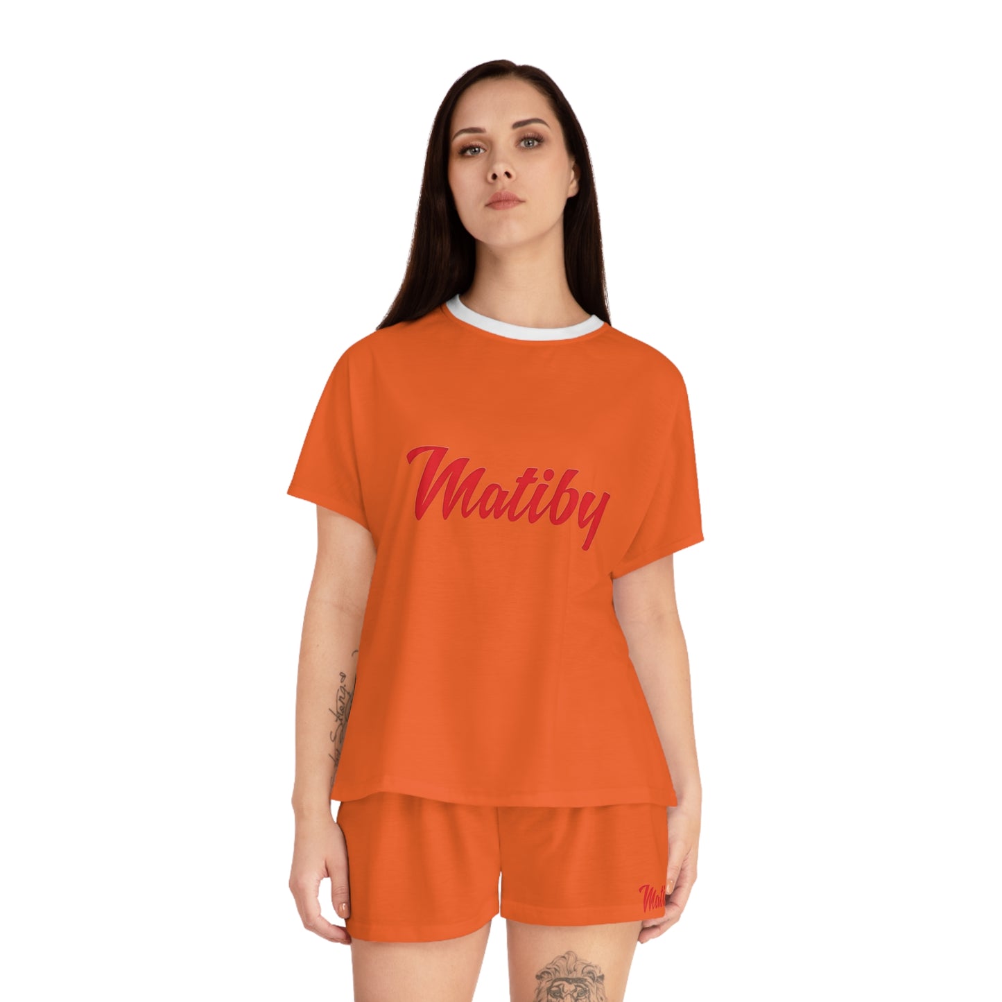 Matiby Women's Orange Short Pajama Set (AOP)