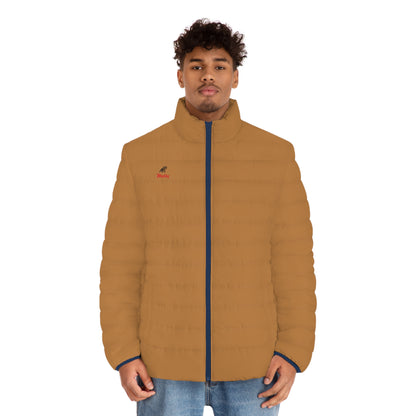 Men's Light Brown Puffer Jacket (AOP)