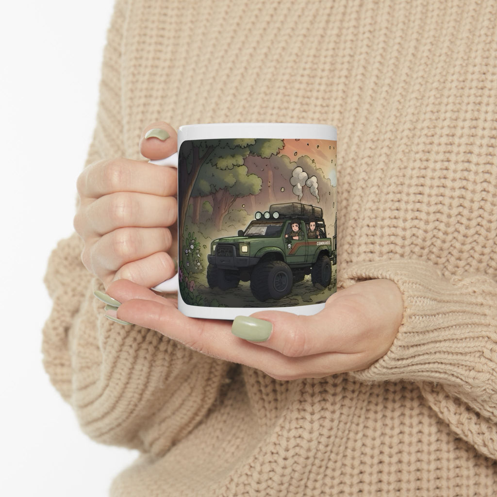 Adventure 4x4 Trucks #1, Army Commandos White Ceramic Mug  — Find Your Path To The Essentials Cup (11oz & 15oz)
