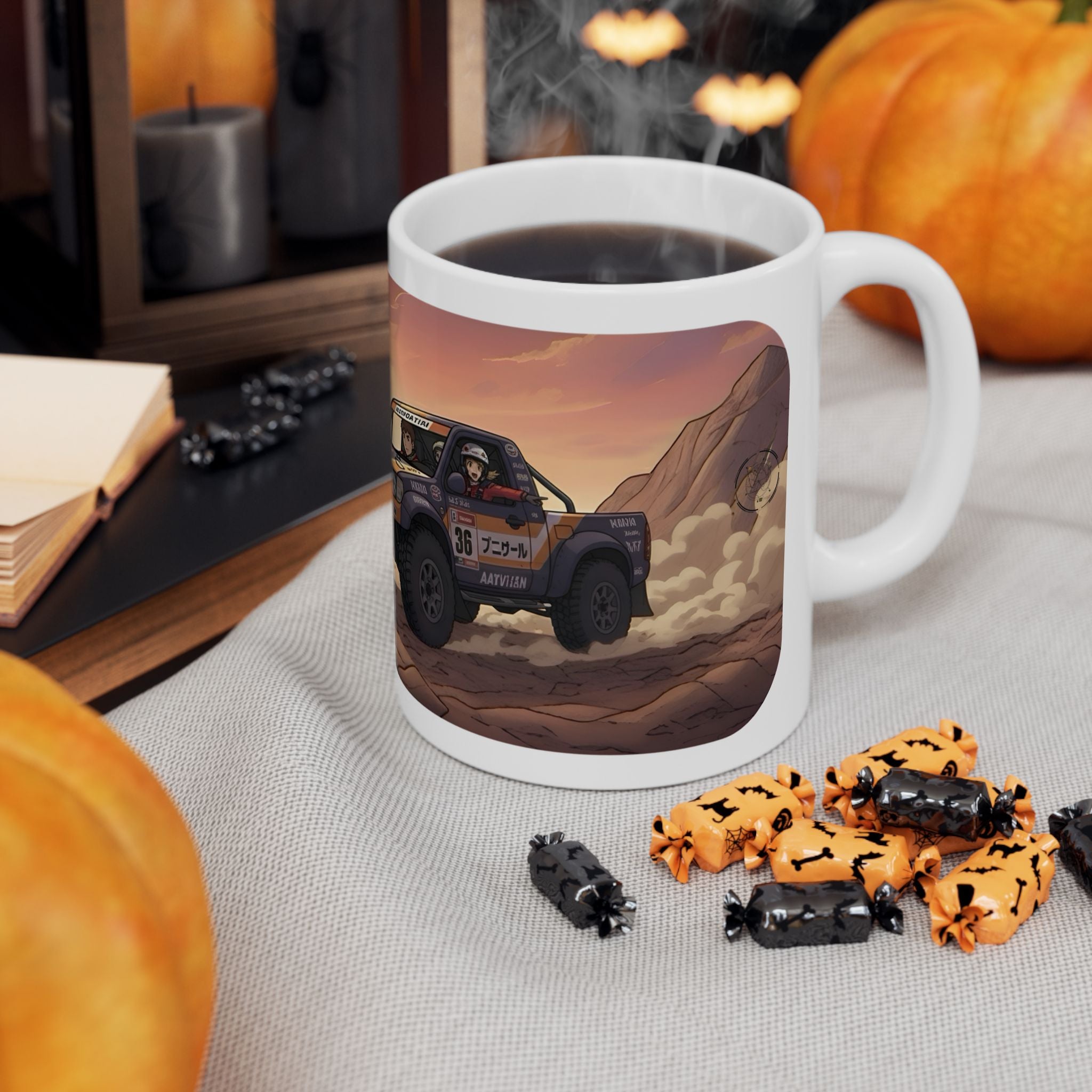 Adventure 4x4 Trucks #21, Dakar Rally Team Racers On The Go White Ceramic Mug — Find Your Path To The Essentials Cup (11oz & 15oz)