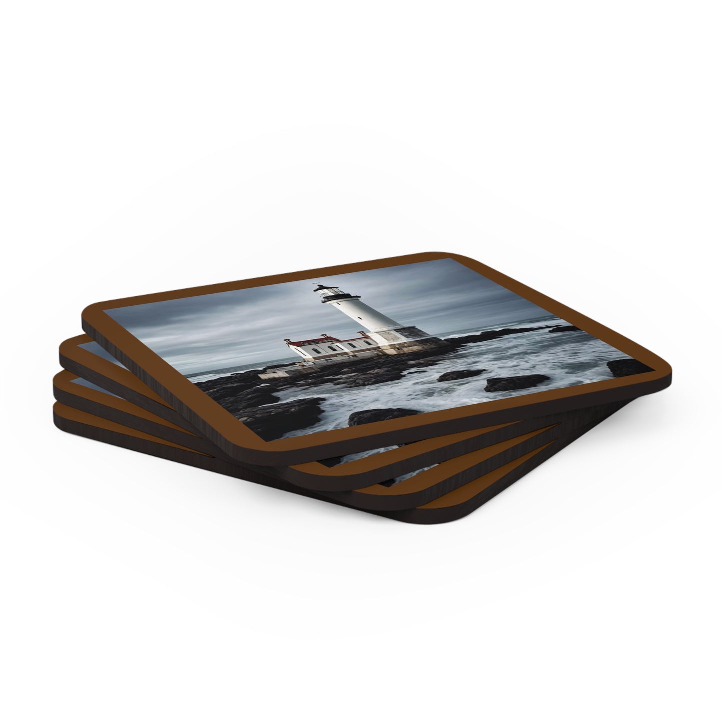 Matiby Lighthouse Brown Corkwood Coaster Set