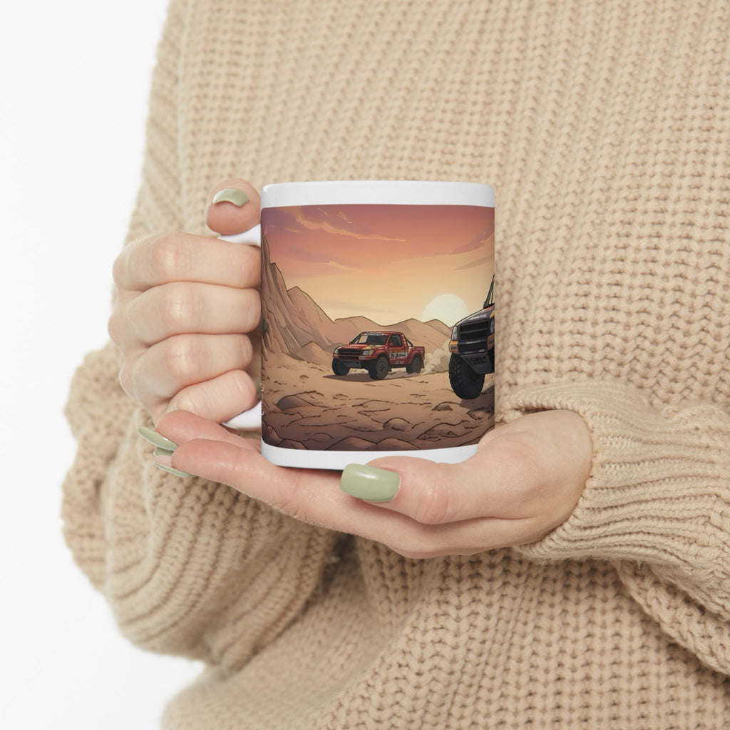 Adventure 4x4 Trucks #21, Dakar Rally Team Racers On The Go White Ceramic Mug — Find Your Path To The Essentials Cup (11oz & 15oz)
