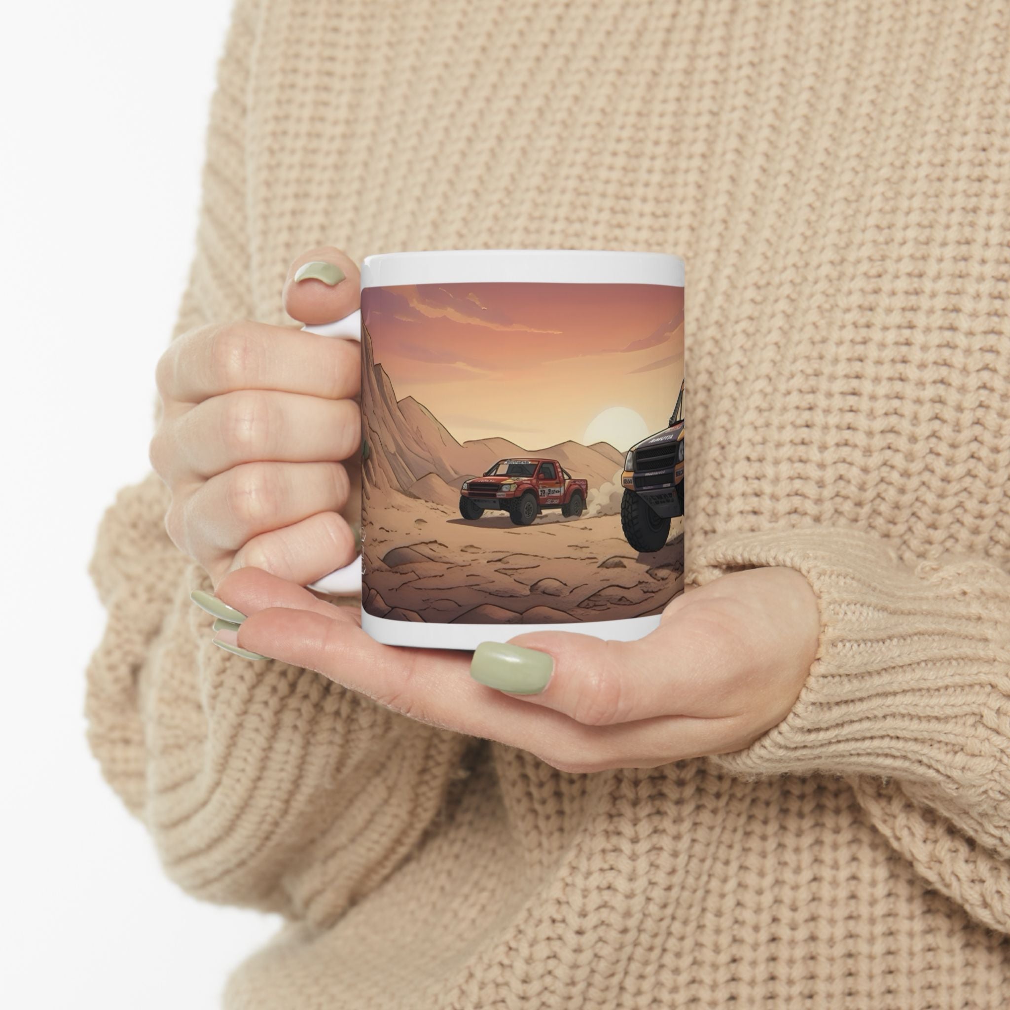 Adventure 4x4 Trucks #21, Dakar Rally Team Racers On The Go White Ceramic Mug — Find Your Path To The Essentials Cup (11oz & 15oz)