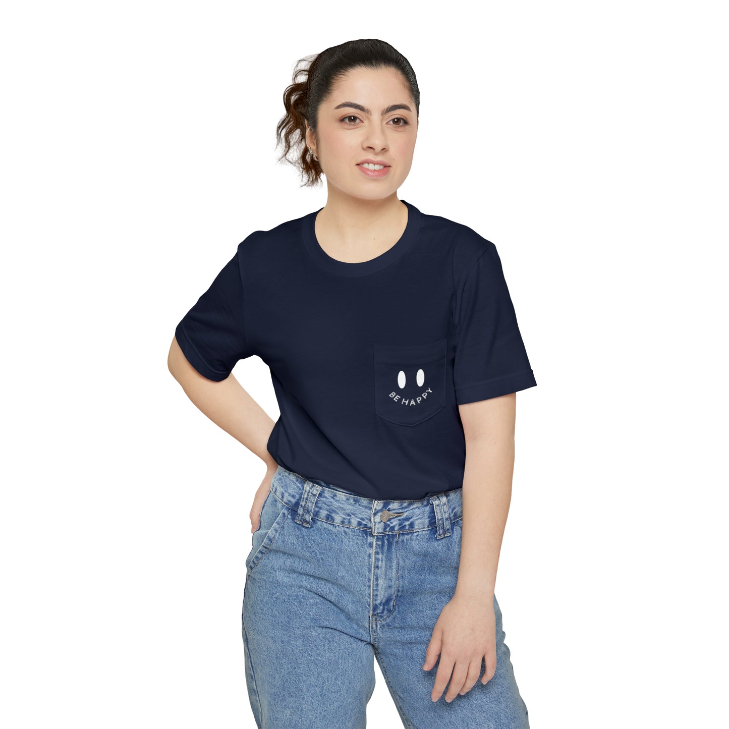 "Be Happy" Smiley Face Unisex Pocket T-shirt