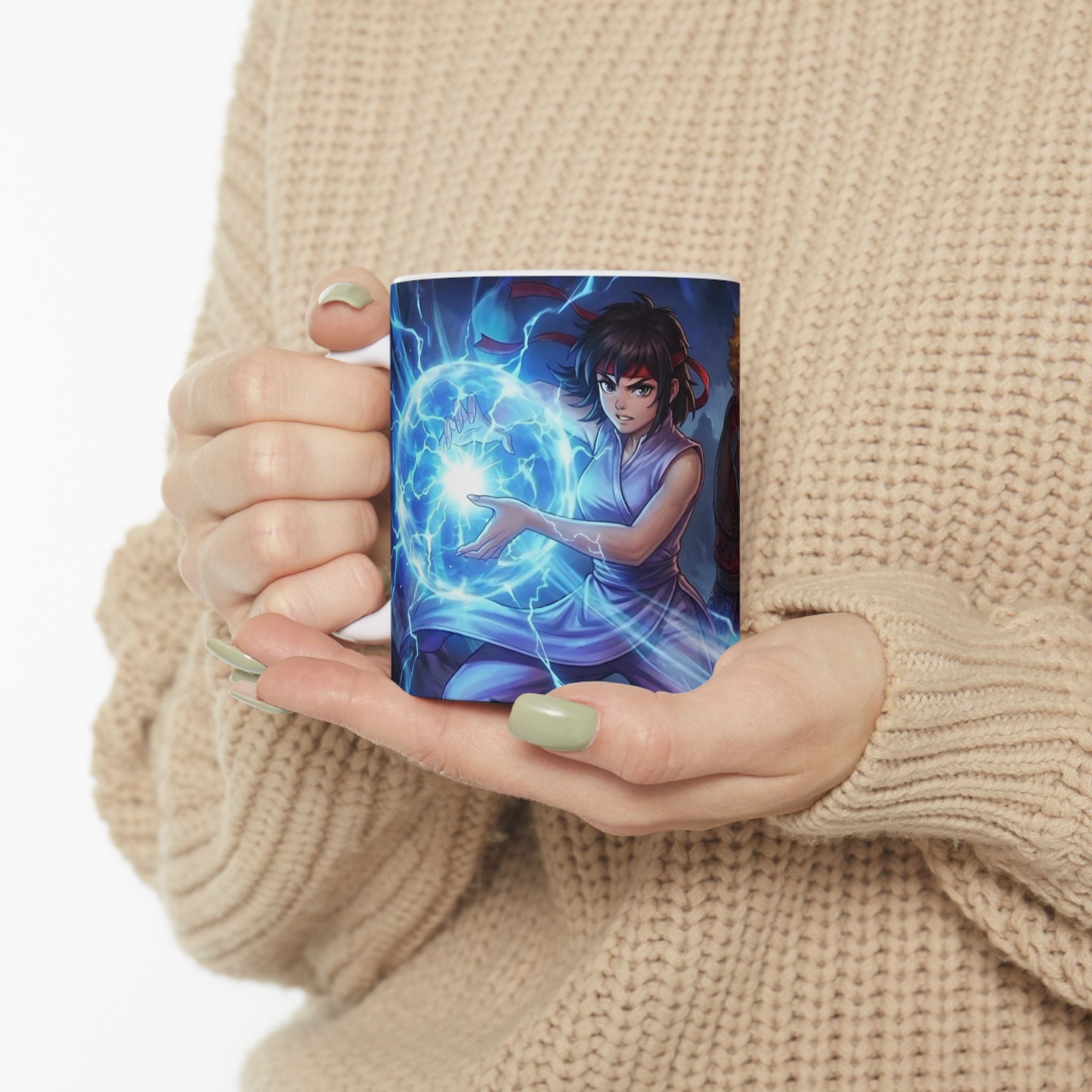 Anime Elemental Battle Duo #2 White Ceramic Mug — Fire And Lightning Gamers' Adventure(11oz, 15oz)