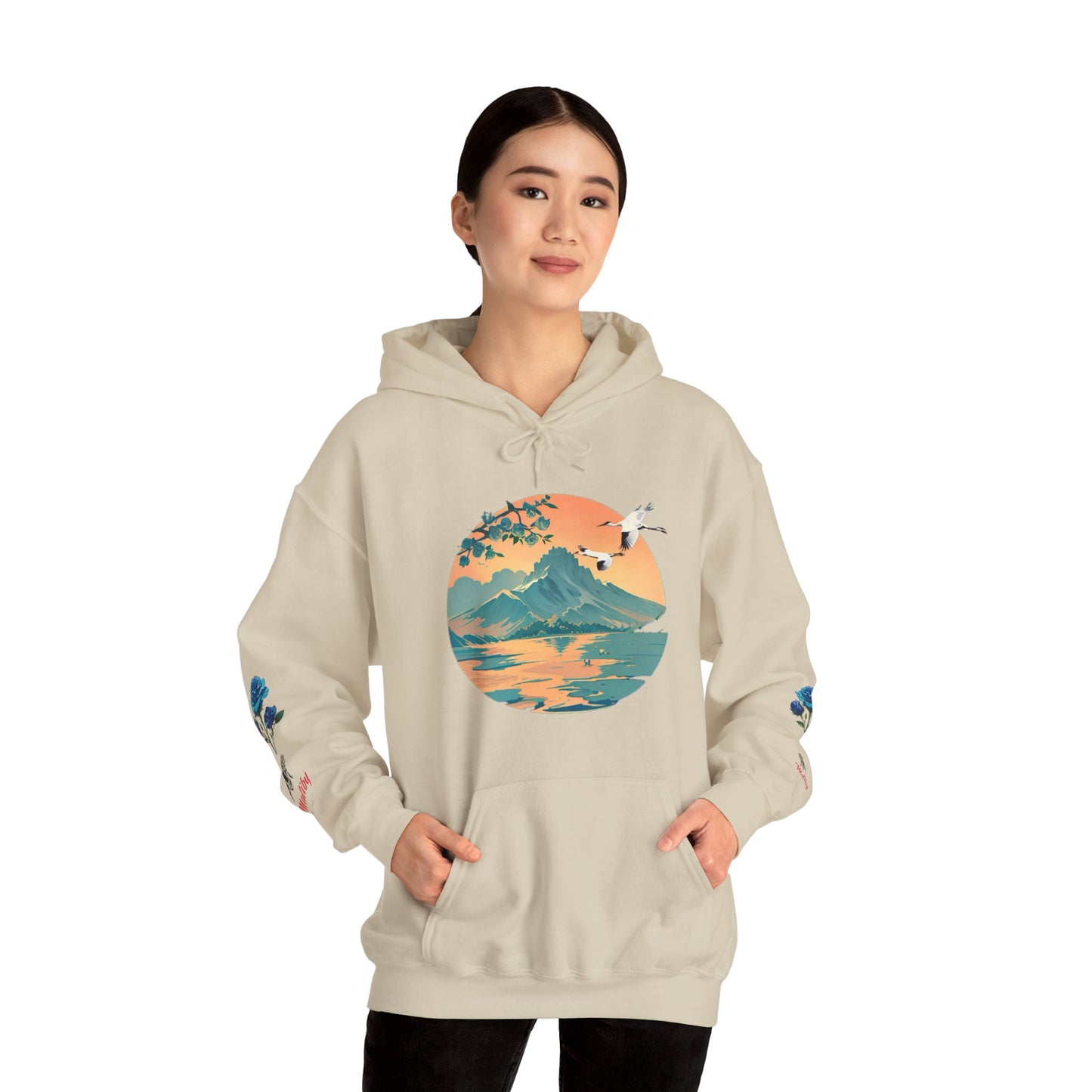 Japanese Blue Roses Landscape Unisex Heavy Blend™ Hooded Sweatshirt