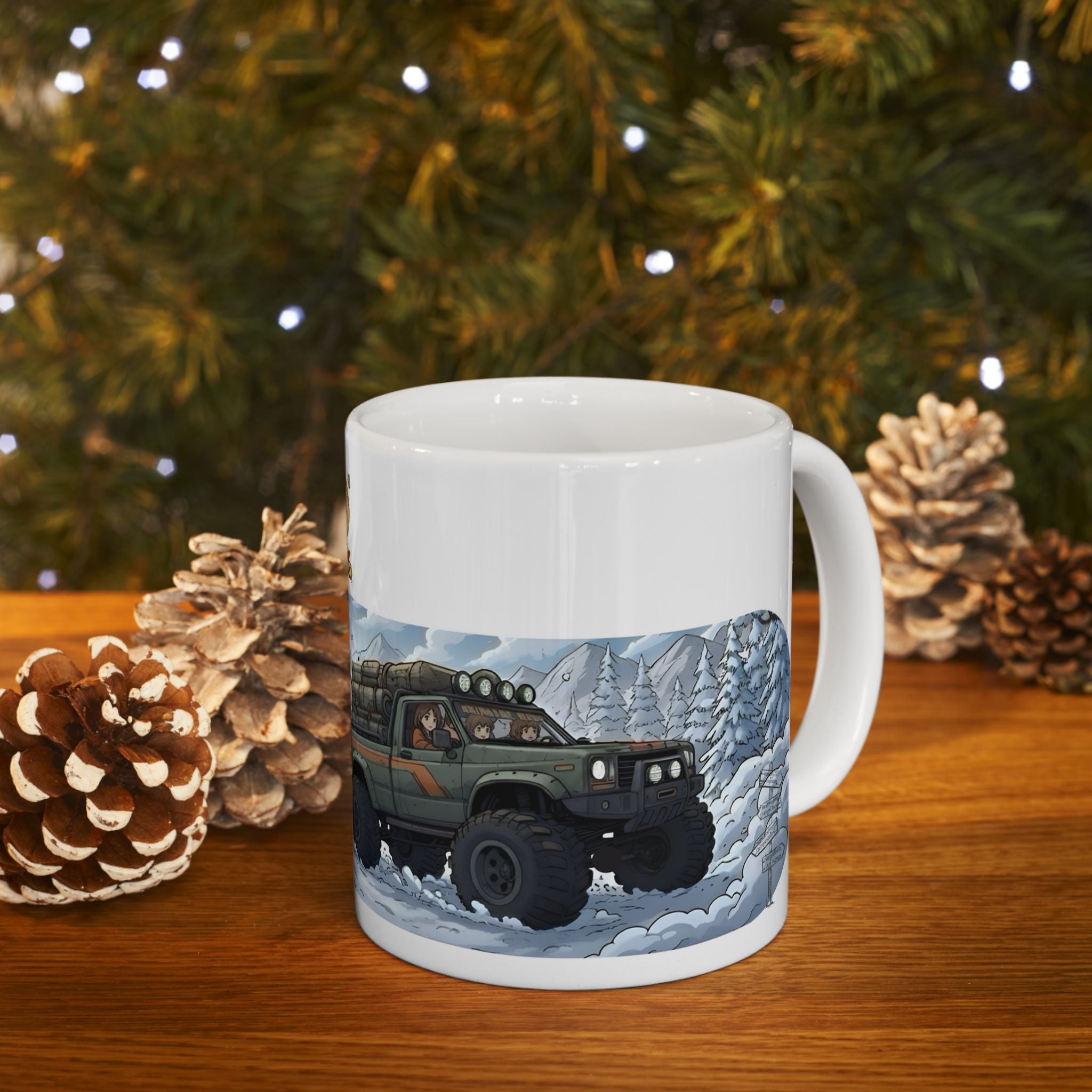 Adventure 4x4 Trucks #41, Off-Roading Mama Helping Daughter  White Ceramic Mug — Find Your Path To The Essentials Cup (11oz & 15oz)
