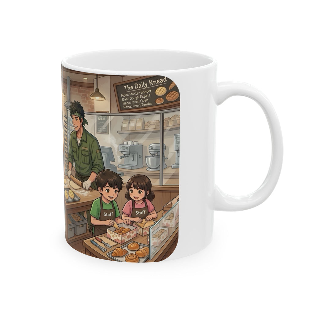 Cozy Family Bakery White Ceramic Mug — Inspirational Multigenerational Baking Cup (11oz & 15oz)