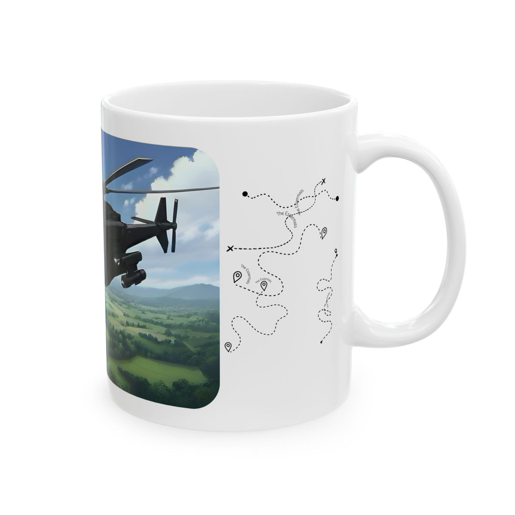 Touring Stealth Heli Scenic Blast Over Lofty Countryside White Ceramic Mug – Friends, Family & Imaginative Adventures, Celebrating Companionship, Creativity & Life’s Little Wonders Cup (11oz/15oz)