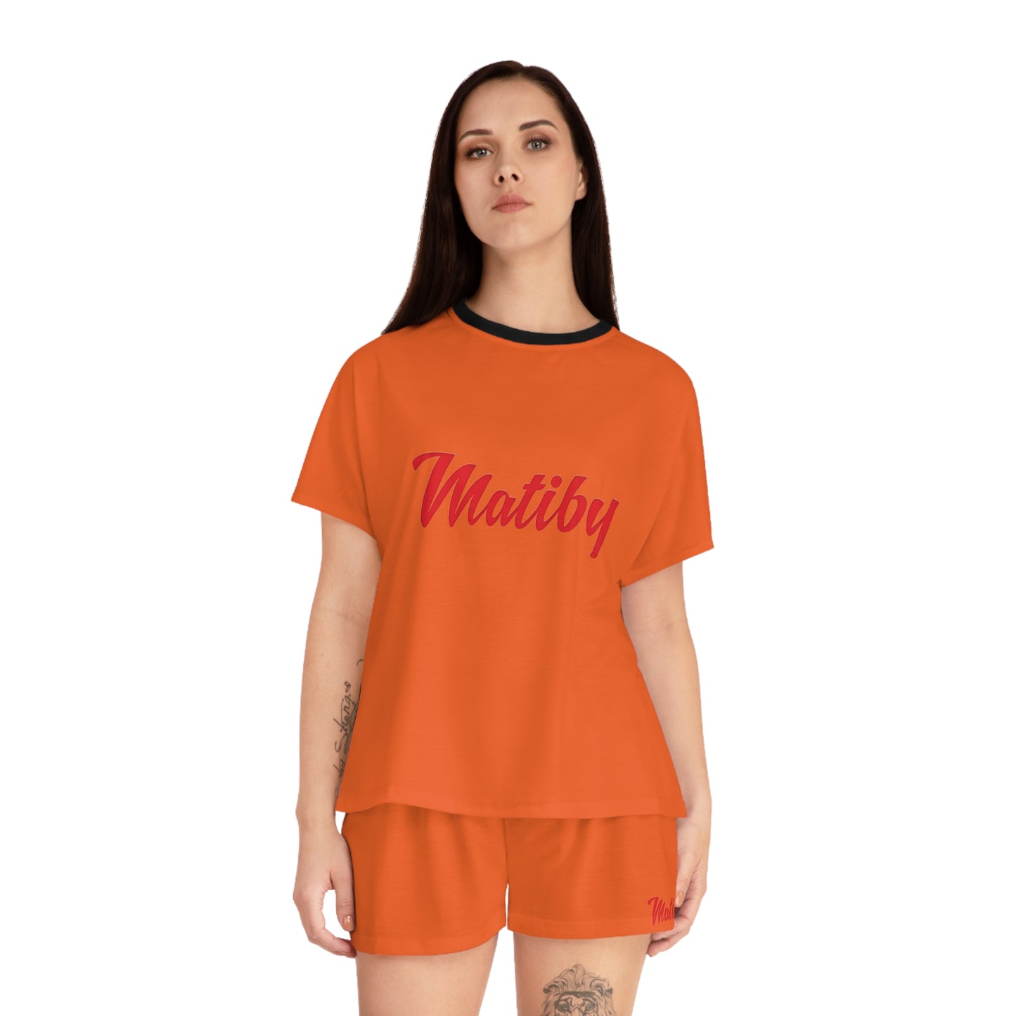 Matiby Women's Orange Short Pajama Set (AOP)