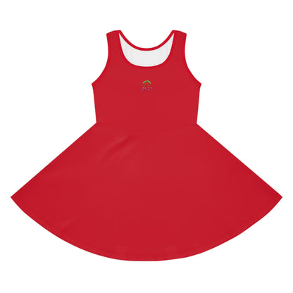 Girls' Dark Red Sleeveless Sundress (AOP)