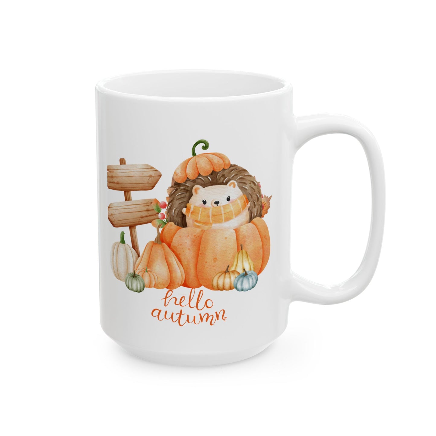 Journeys Hello Autumn Seasons of Change Ceramic Mugs, Gifts for Pet Lovers, Mugs for Cute Animal Lovers, Cute Seasonal Mugs, Mug for All Occasions, Thanksgiving Mug