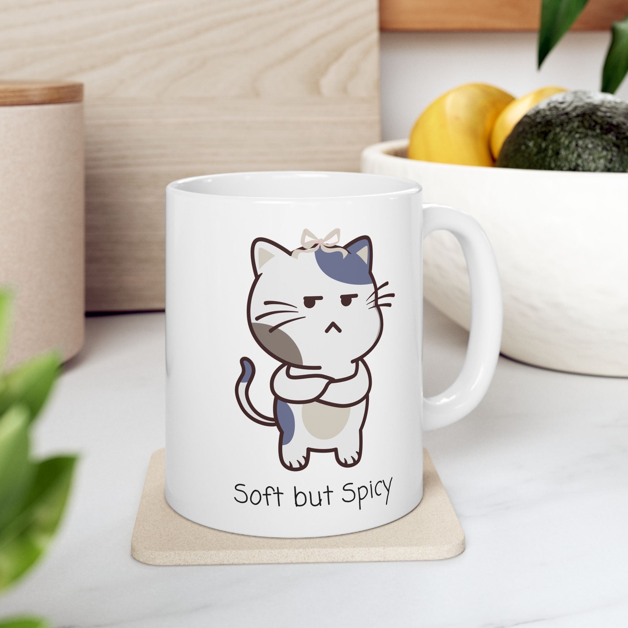 Cute Soft But Spicy Kitty White Ceramic Mug – 'So Fluffy' Cat 11oz & 15oz Tea Cup