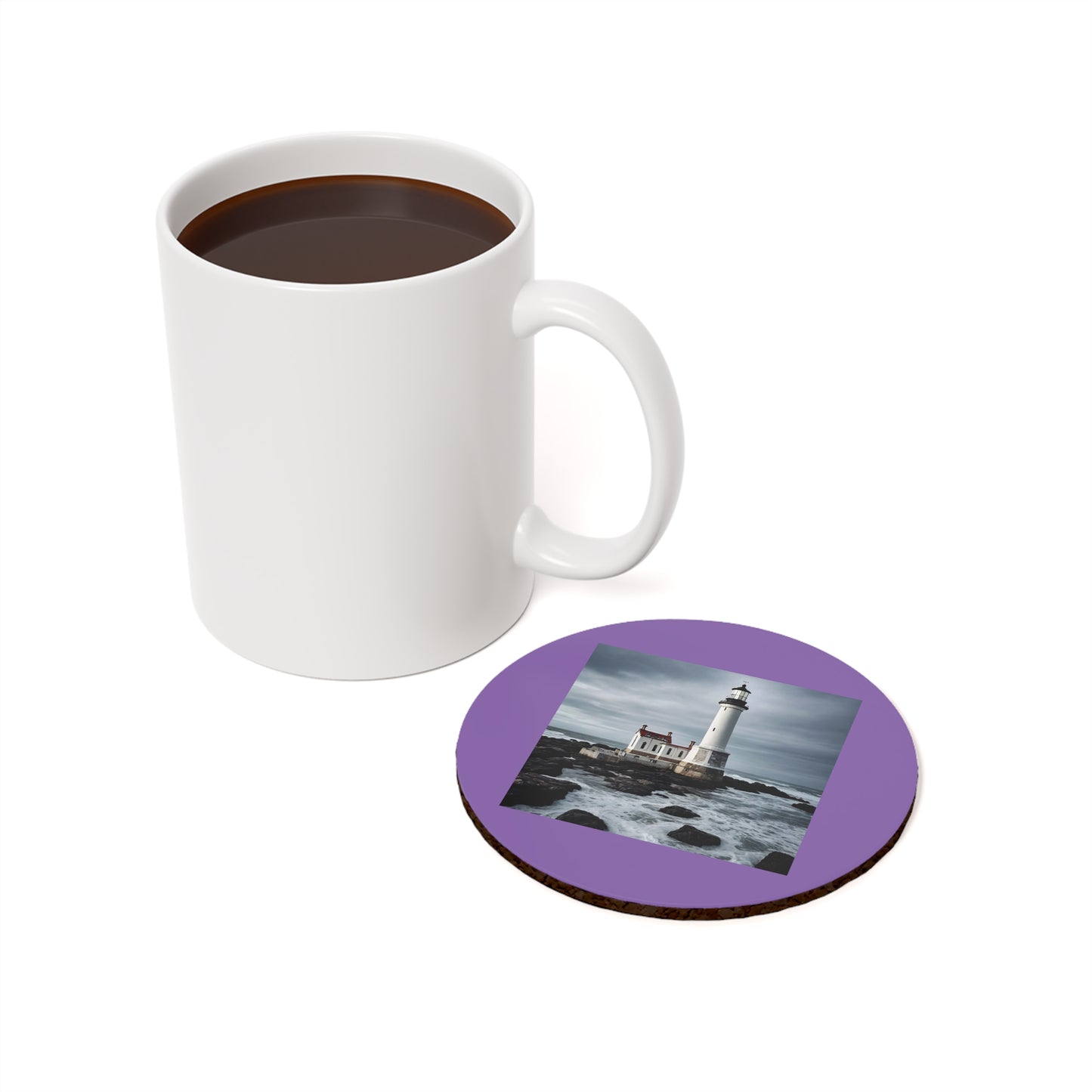 Matiby Lighthouse Light Purple Cork Back Coaster