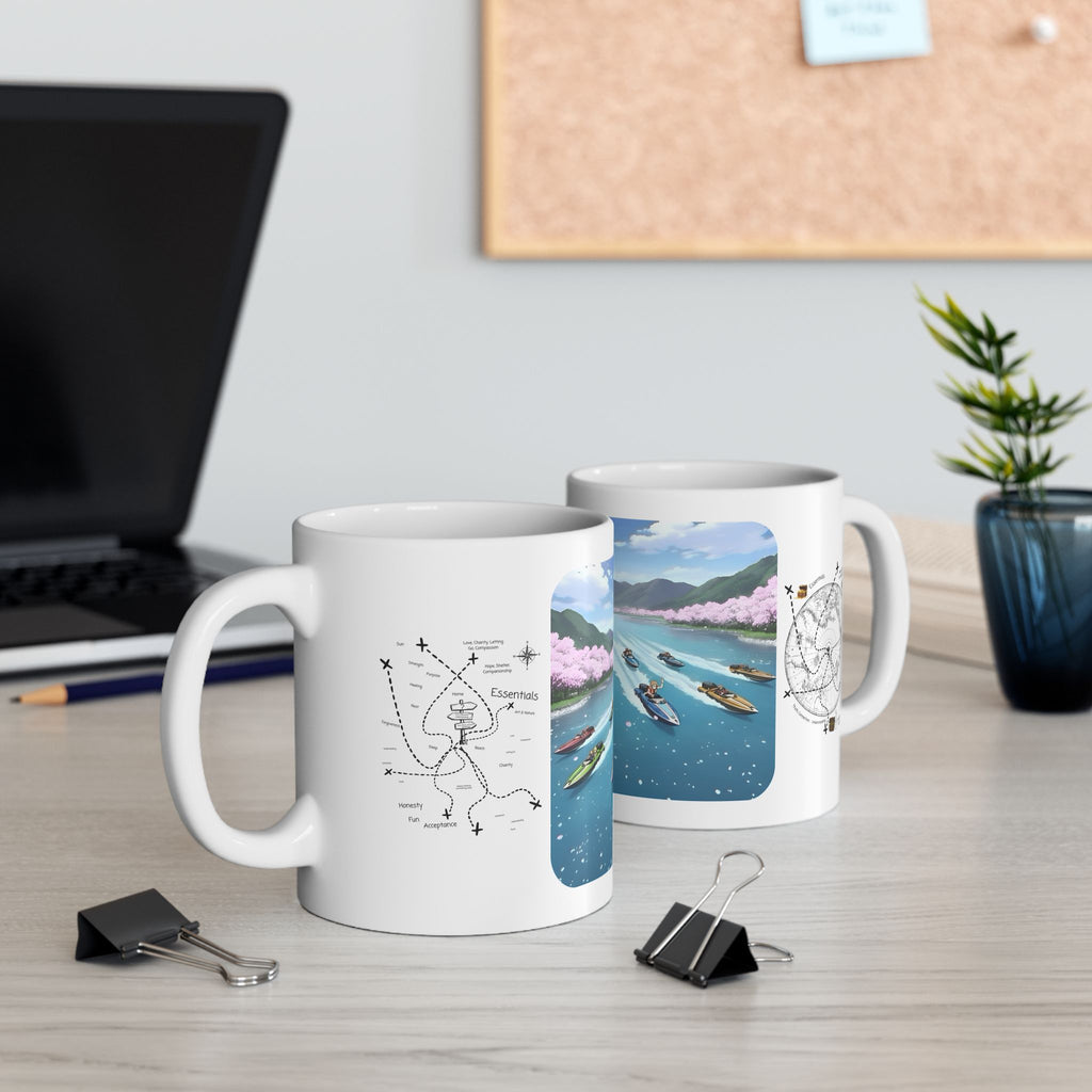 Adrenaline Boat Race #1 for Friends & Couples White Ceramic Mug — Anime Speedboat Treasure Map Cup (11oz/15oz)