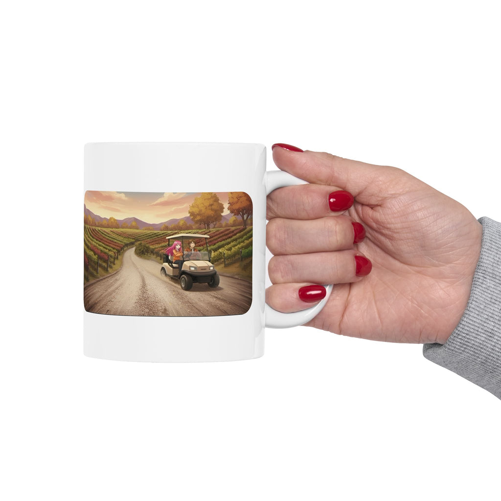 Anime Golf Cart Seasonal Adventures #6 White Ceramic Mug — Find Your Path To The Essentials Cup (11oz & 15oz)