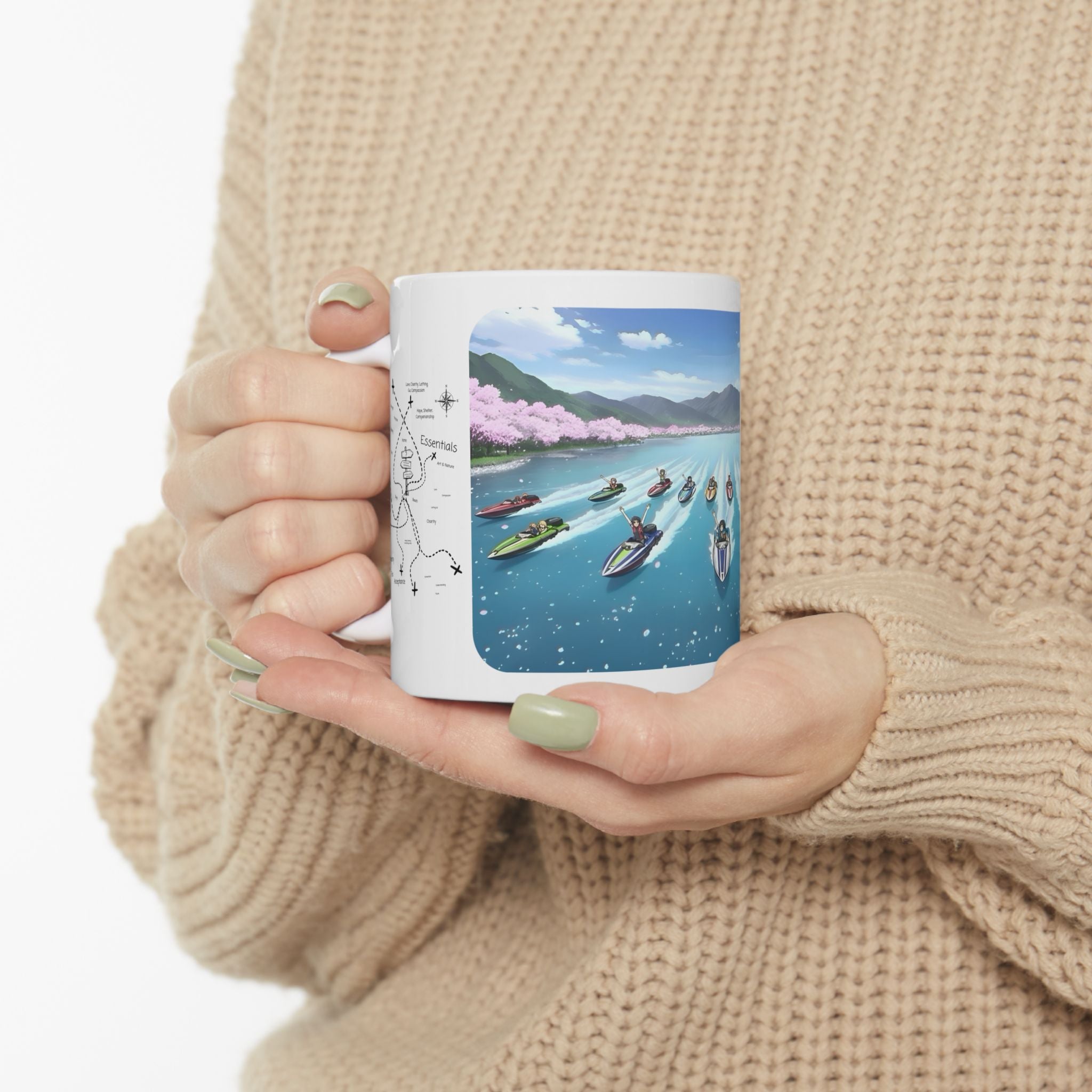 Adrenaline Boat Race #1 for Friends & Couples White Ceramic Mug — Anime Speedboat Treasure Map Cup (11oz/15oz)