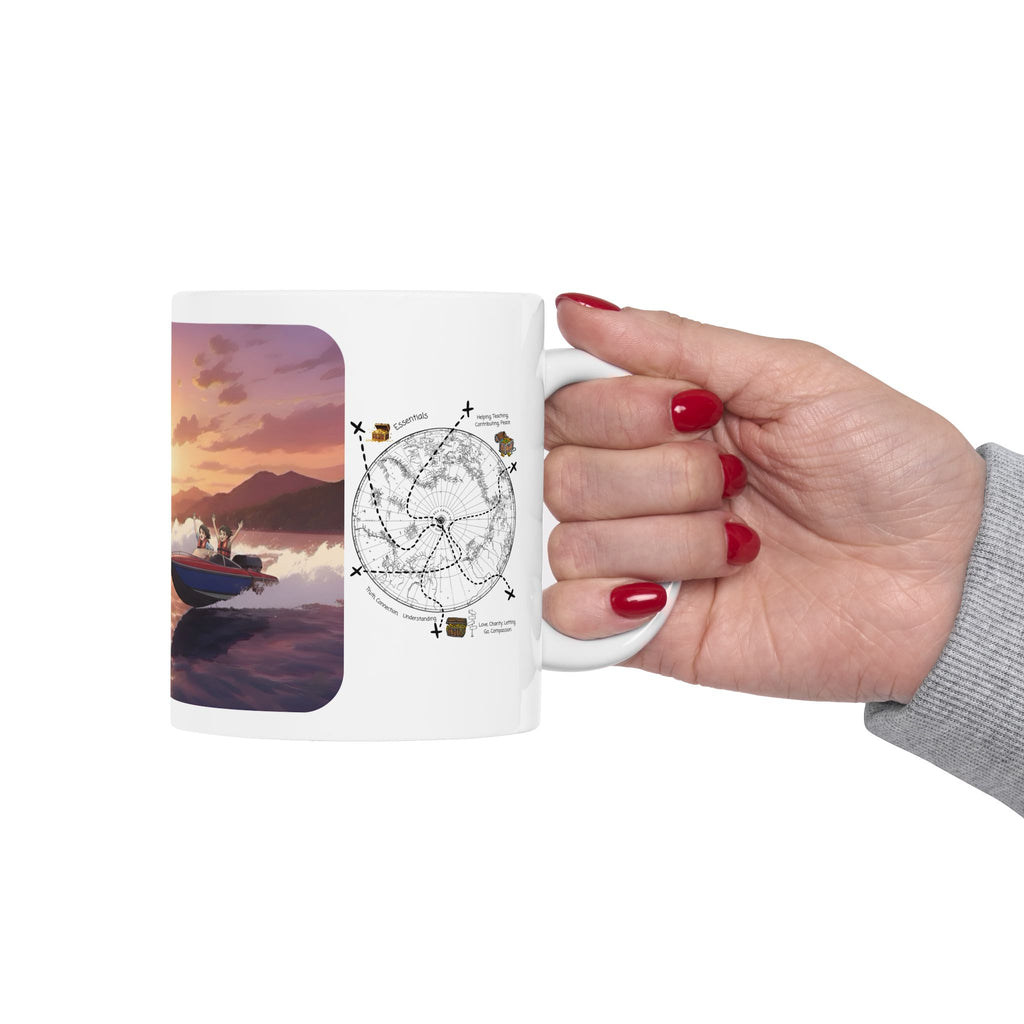 Adrenaline Boat Race #5 for Friends & Couples White Ceramic Mug — Anime Speedboat Treasure Map Cup (11oz/15oz)