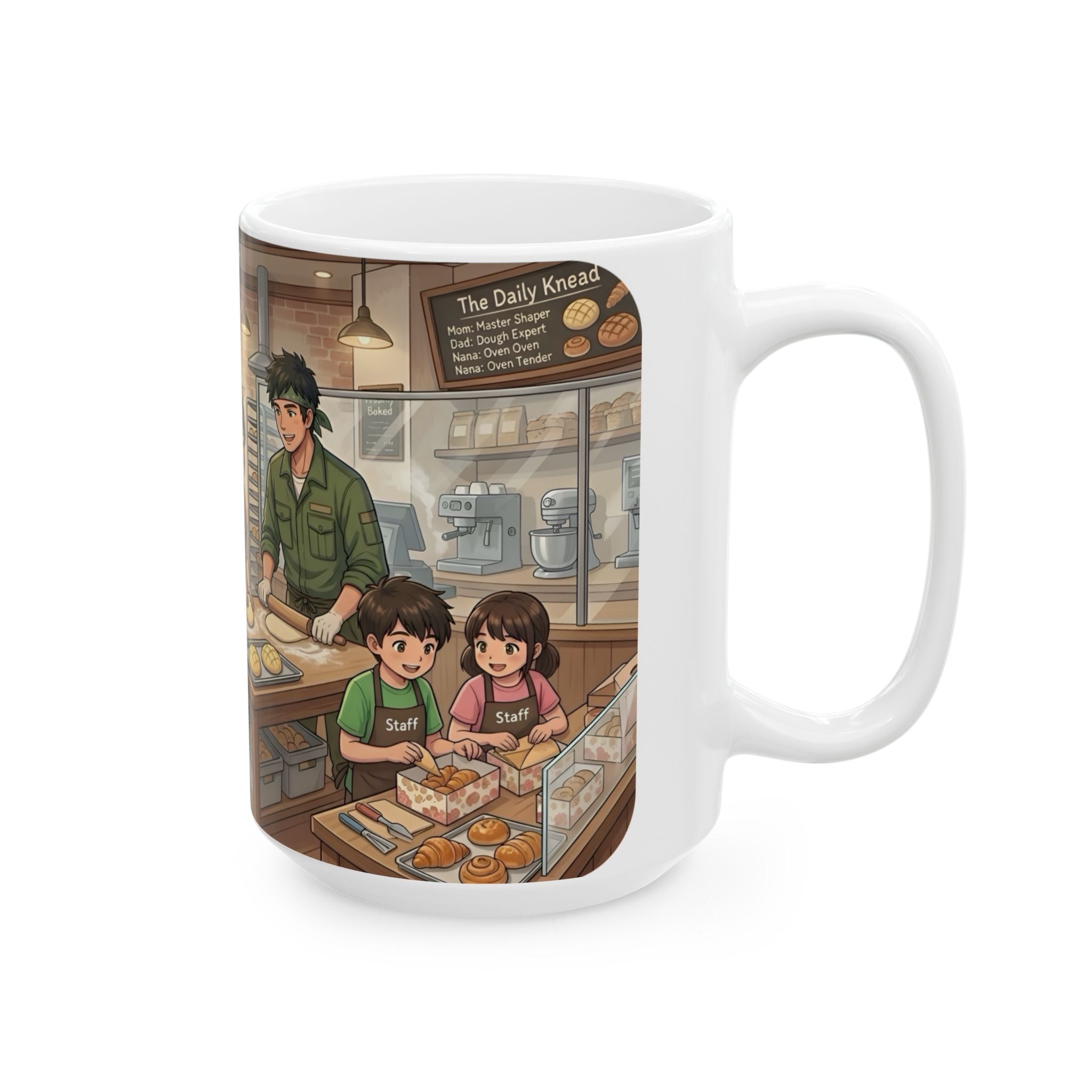 Cozy Family Bakery White Ceramic Mug — Inspirational Multigenerational Baking Cup (11oz & 15oz)
