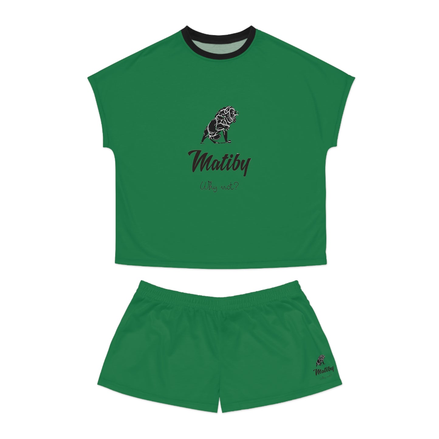 Matiby Lion Women's Dark Green Short Pajama Set (AOP)