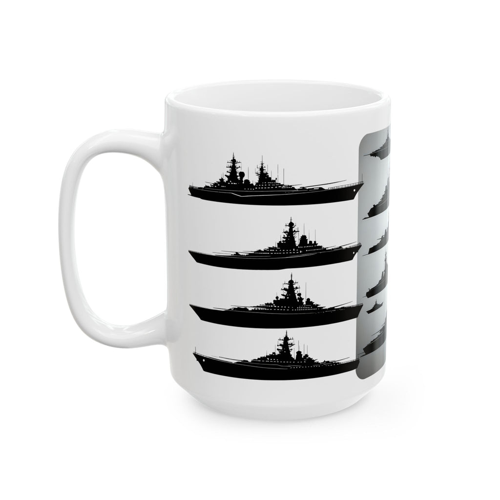 Tactical Battleship Silhouettes White Ceramic Mug — Naval Maritime Warships Cup (11oz & 15oz)