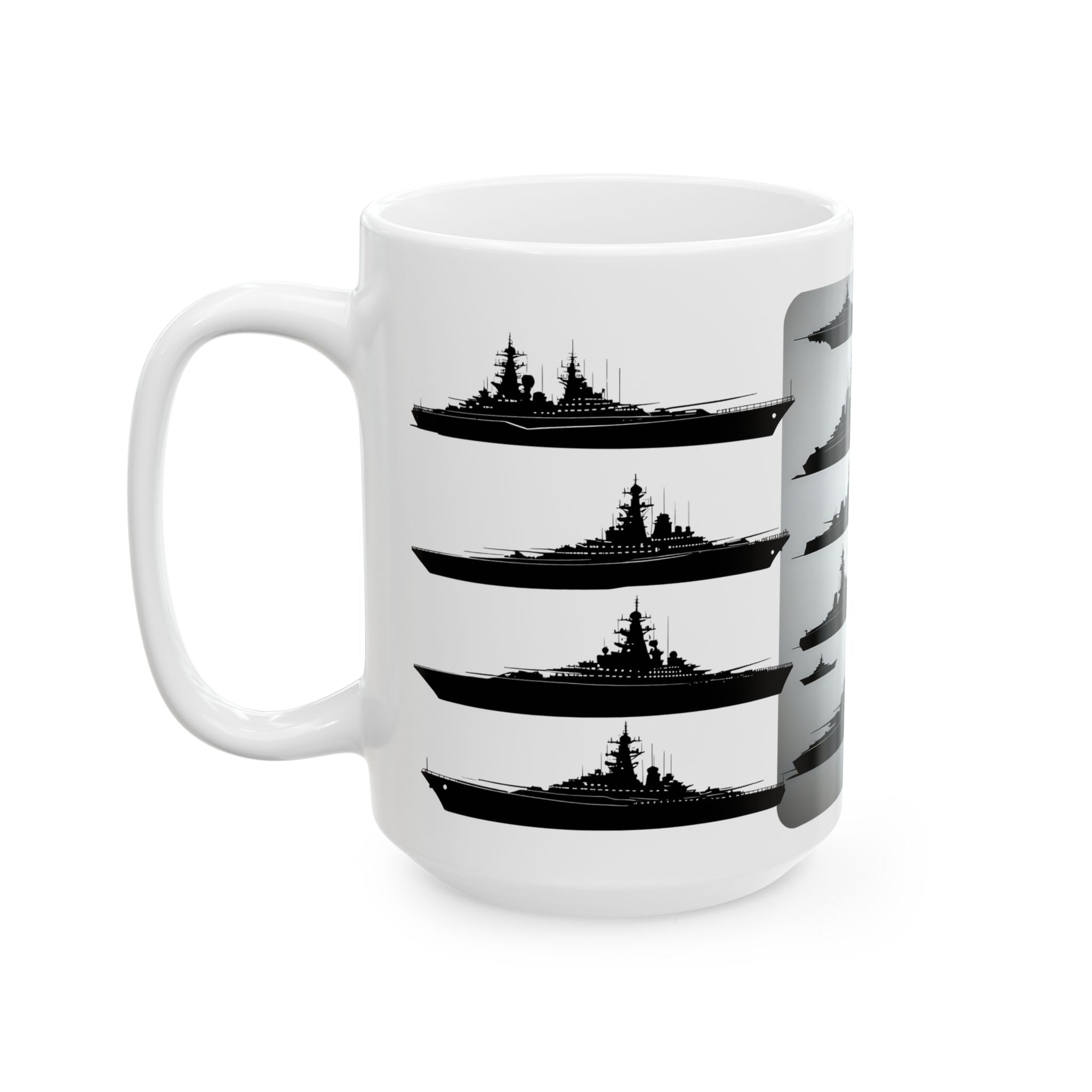 Tactical Battleship Silhouettes White Ceramic Mug — Naval Maritime Warships Cup (11oz & 15oz)