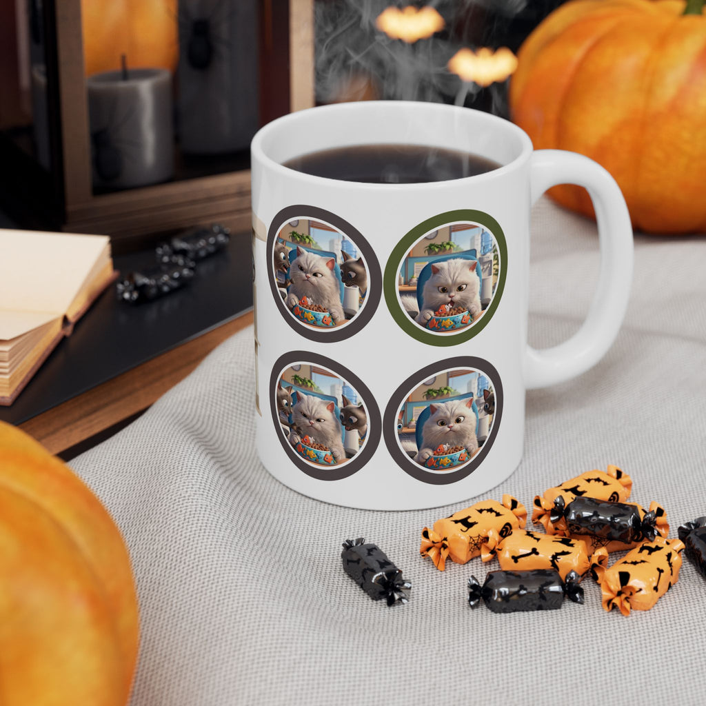 Realatable Cat Tower Collage White Ceramic Mug — Don't Bother Me Cute Personified Cup (11oz, 15oz)