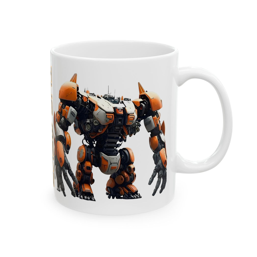'The Meks' Sci‑Fi Mech Robot #10 White Ceramic Mug (11oz & 15oz) – Mech Tea Cup (11oz/15oz)