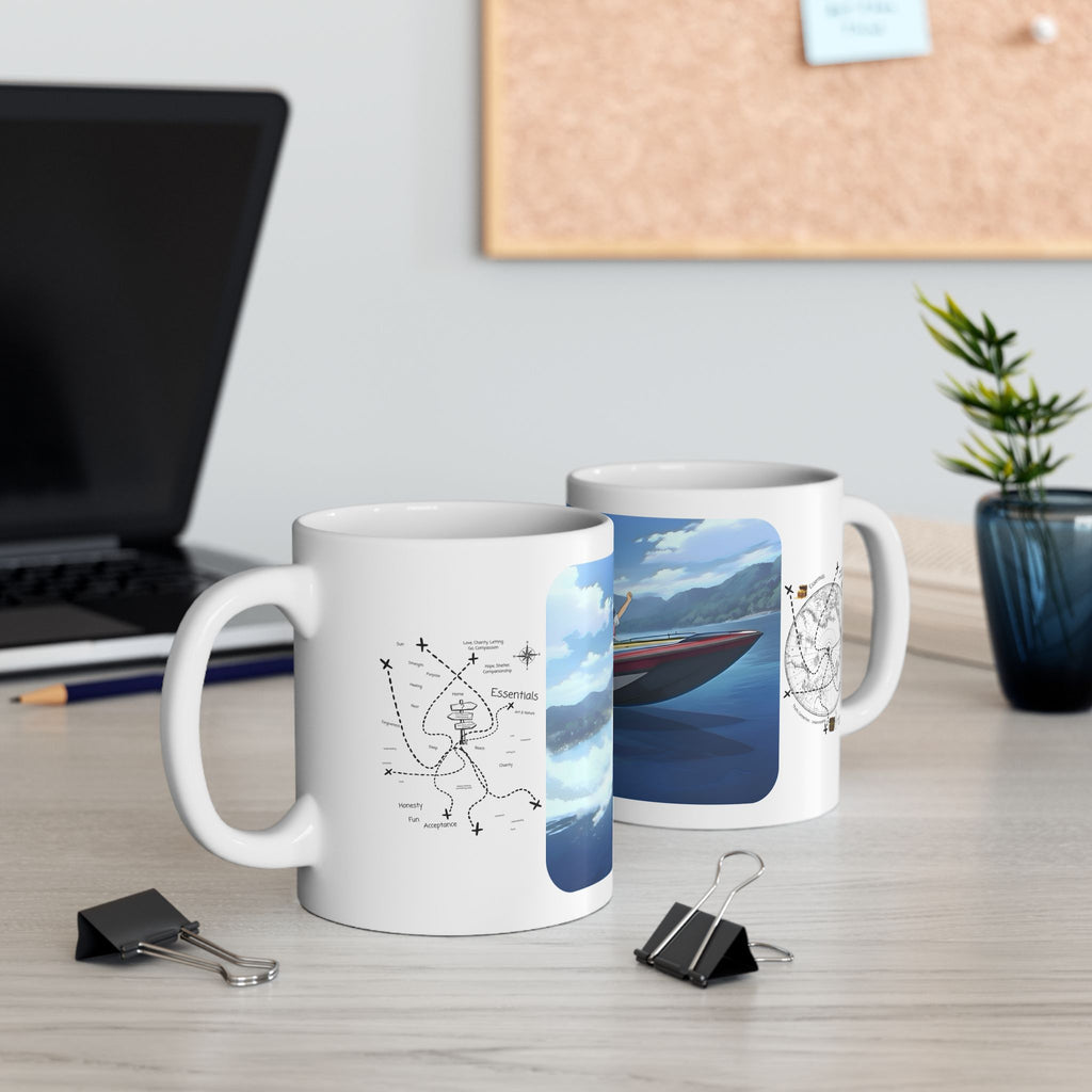Adrenaline Boat Race #3 for Friends & Couples White Ceramic Mug — Anime Speedboat Treasure Map Cup (11oz/15oz)