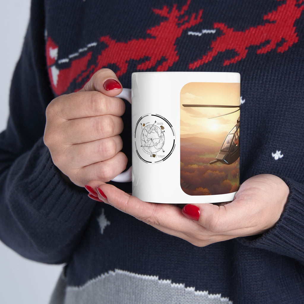 Touring Heli Over Autumn Fall Countryside White Ceramic Mug – Friends, Family & Imaginative Adventures, Celebrating Companionship, Creativity & Life’s Little Wonders Cup (11oz/15oz)