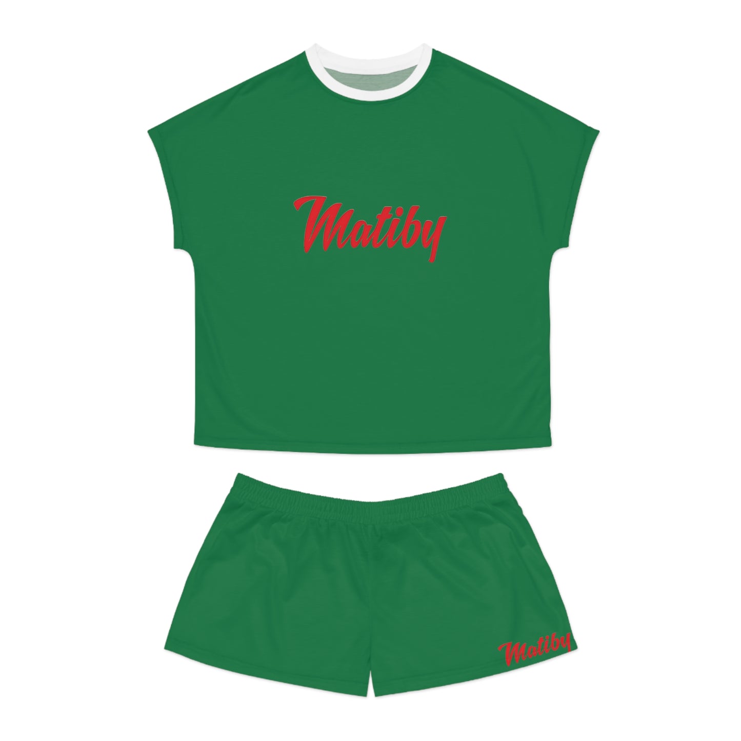 Matiby Women's Dark Green Short Pajama Set (AOP)