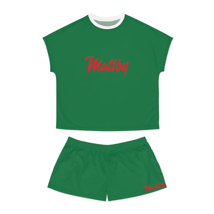 Matiby Women's Dark Green Short Pajama Set (AOP)