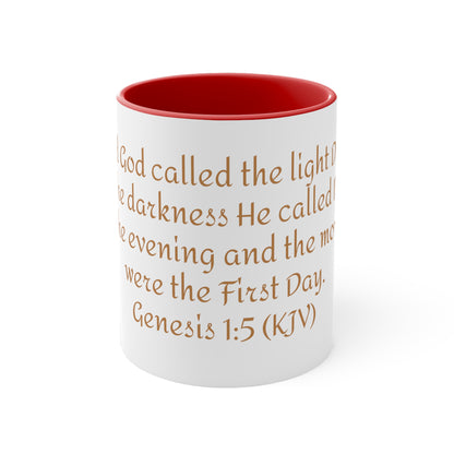 Bible Speaks Gen 1:5 Accent Mug, 11oz