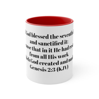 Bible Speaks Gen 2:3 Accent Mug, 11oz