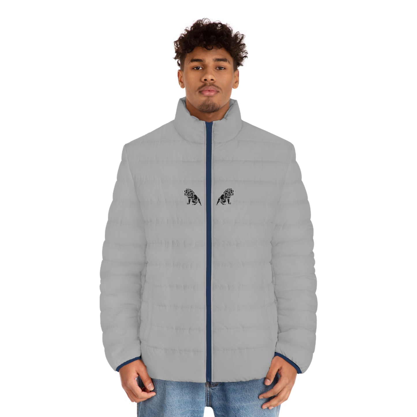 Men's Light Grey Puffer Jacket (AOP)