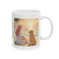 Golden Retriever Dog Tropical Sunset & Sunflower White Ceramic Mug — Orange Cat Boho Beach Vibes Tea Cup (11oz, 15oz)