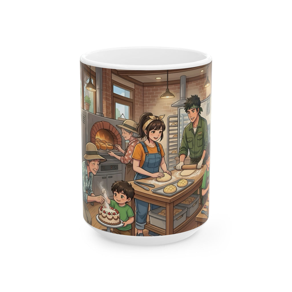 Cozy Family Bakery White Ceramic Mug — Inspirational Multigenerational Baking Cup (11oz & 15oz)