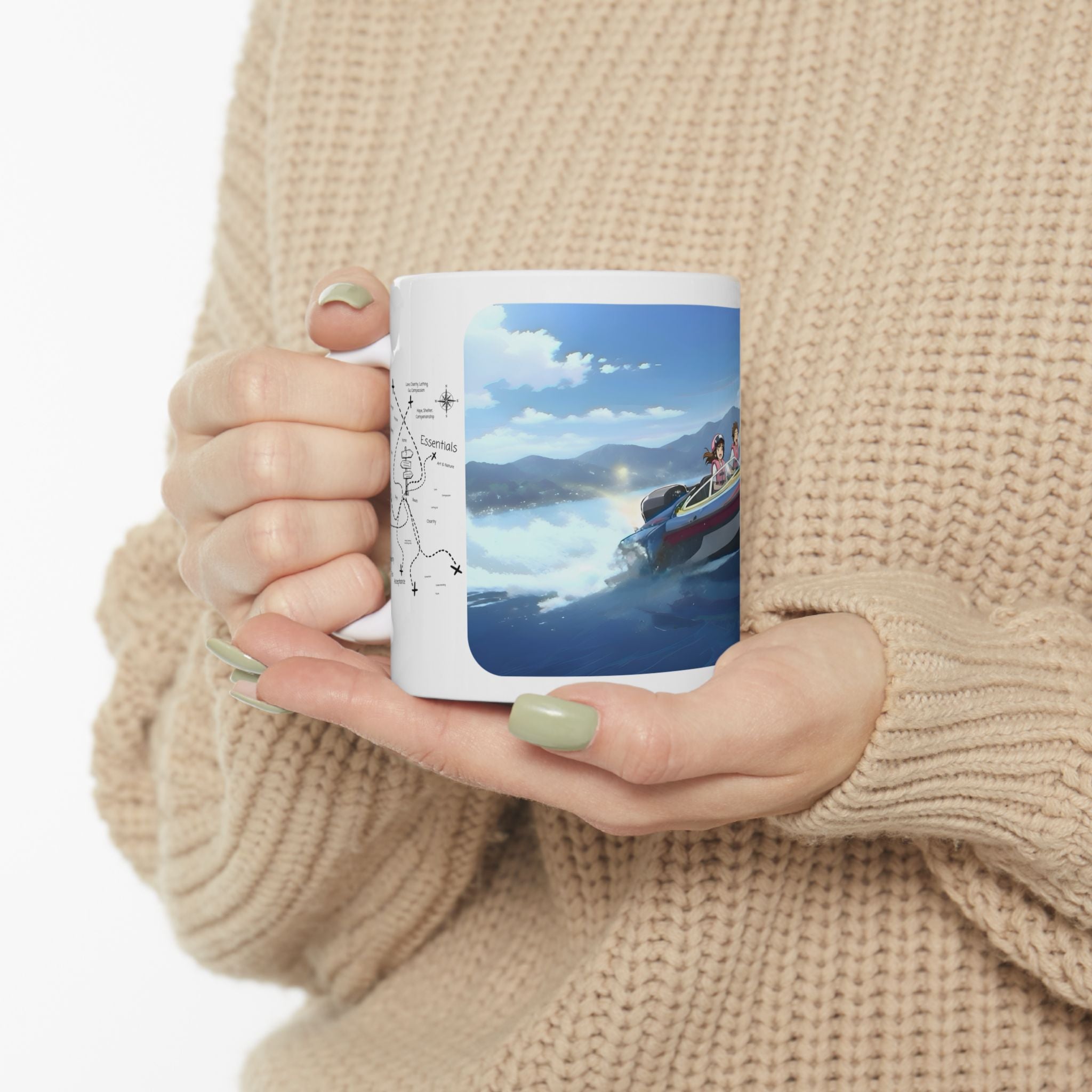 Adrenaline Boat Race #3 for Friends & Couples White Ceramic Mug — Anime Speedboat Treasure Map Cup (11oz/15oz)