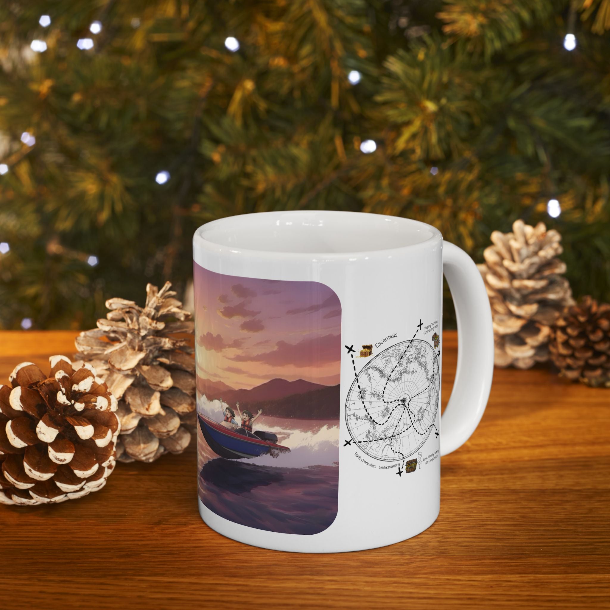 Adrenaline Boat Race #5 for Friends & Couples White Ceramic Mug — Anime Speedboat Treasure Map Cup (11oz/15oz)
