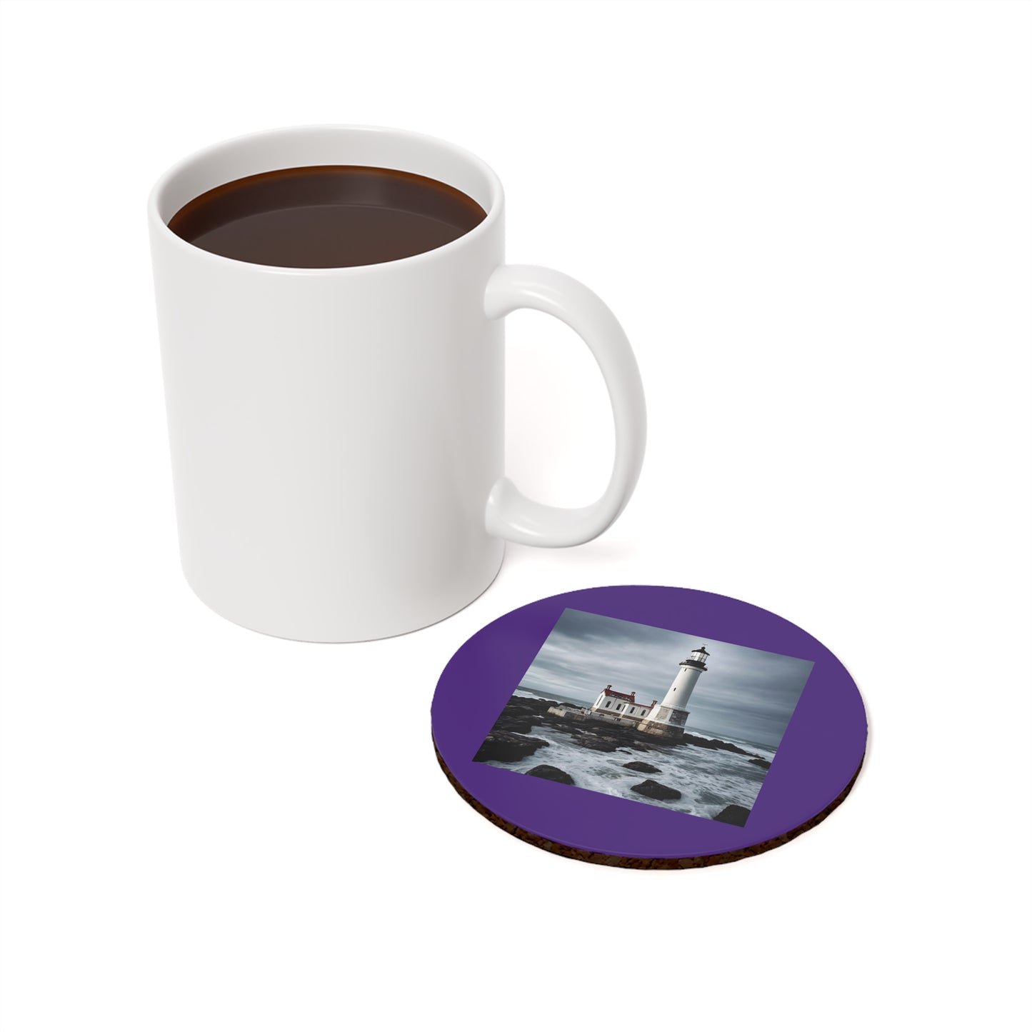 Matiby Lighthouse Purple Cork Back Coaster